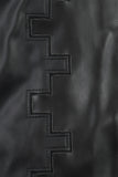 Noble And Fresh Zigzag Leather Coat - Black