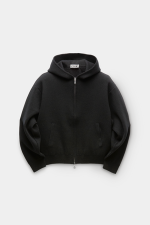 Coor Double Face Wool Blend Hoodie Zip-Up – Black