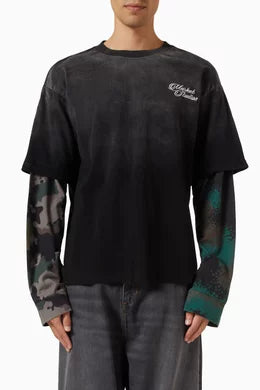 Market Camo Mix 2Fer LS Shirt - Black-Camo