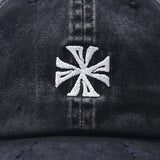Deva States Cross Distressed Strapback Cap - Washed Black