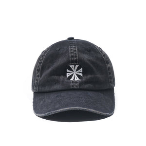 Deva States Cross Distressed Strapback Cap - Washed Black