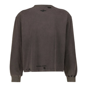 Personal Issues Oversized Cropped Long Sleeve Tshirt - Dark Brown