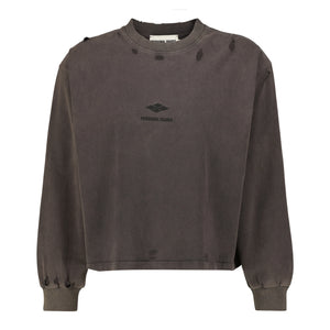 Personal Issues Oversized Cropped Long Sleeve Tshirt - Dark Brown