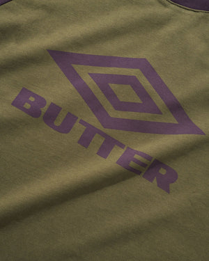 Butter Goods X Umbro Diamond Logo Raglan Tee - Army/Eggplant