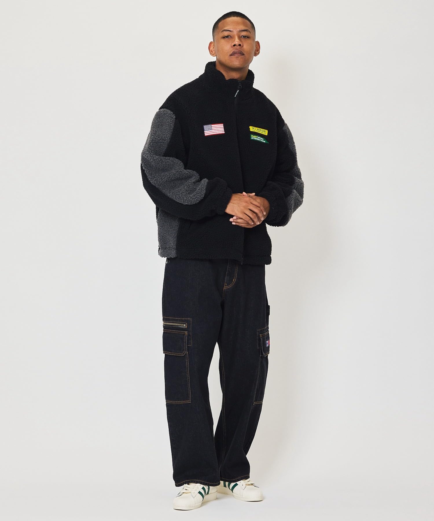 XLarge Paneled Boa Fleece Jacket - Black