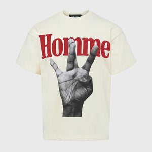 Homme+Femme Twisted Fingers Tee – Cream with Red