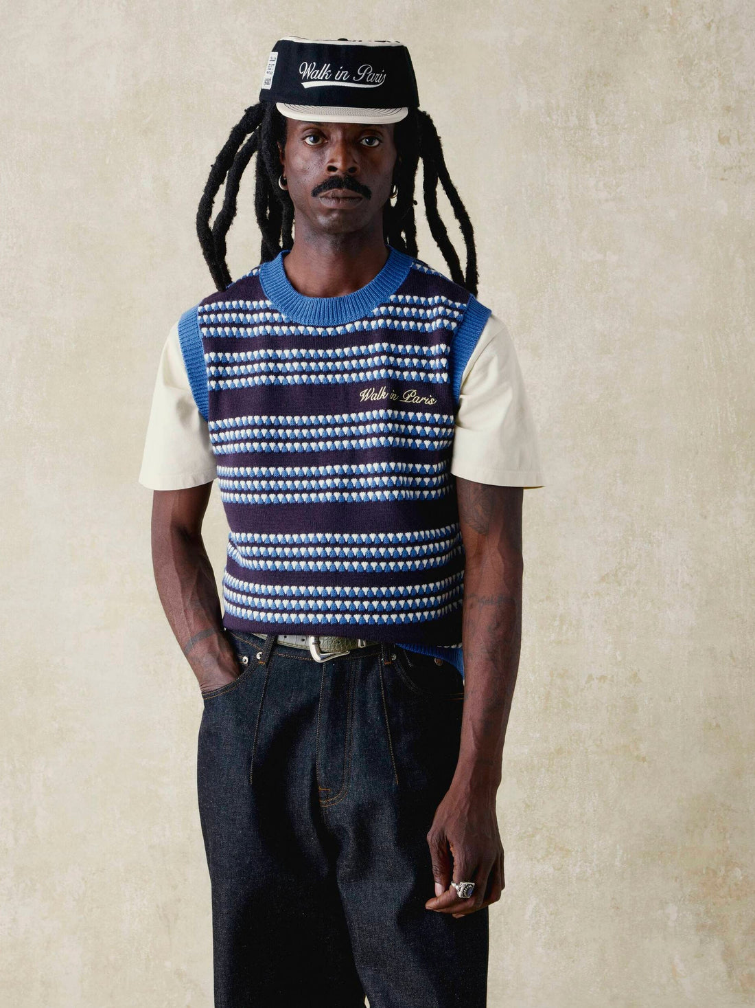 Walk In Paris Striped Sleeveless Knit - Blue