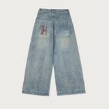 Honor The Gift C-Fall Wide Leg Stamped Denim Pant - Light Indigo