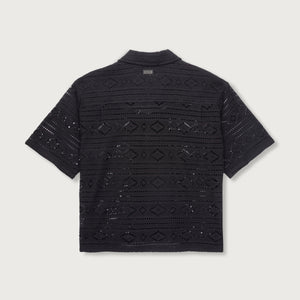 Honor The Gift Pointelle Crochet Camp Collar - Black