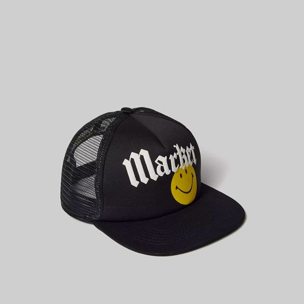 Market Smiley Gothic Trucker Hat - Washed Black