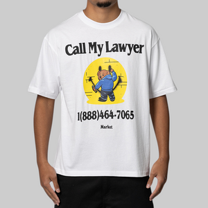 Market Smiley Call My Lawyer Bear T-Shirt – White
