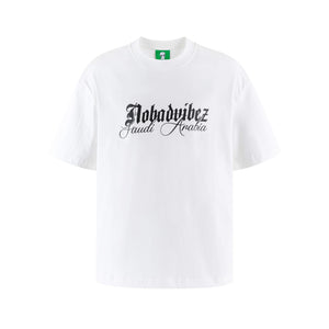 No Bad Vibez White in Black Tee - White
