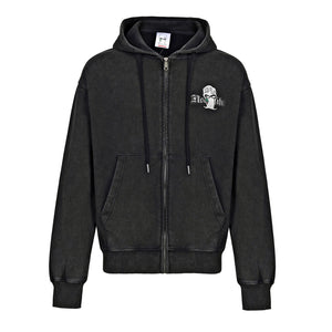 No Bad Vibez Concrete Zip Up Hoodie - Washed Black