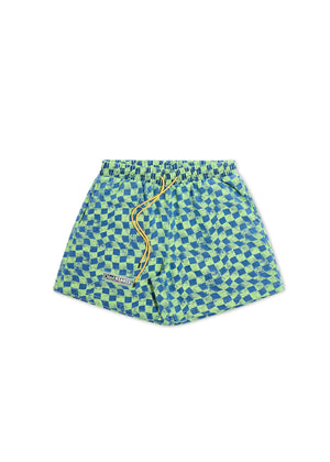 Diet Starts Monday Warped Checkered Shorts - Lime/Navy