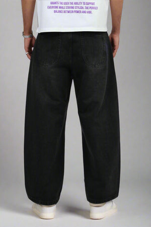Goatcha Pleated Wide Leg Denim Pants - Black