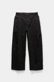 Coor Banding Waist Washed Double Pleated Cotton Trousers – Washed Black