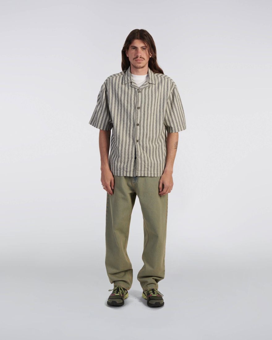 Edwin Saga Shirt SS - Black/White Garment Washed