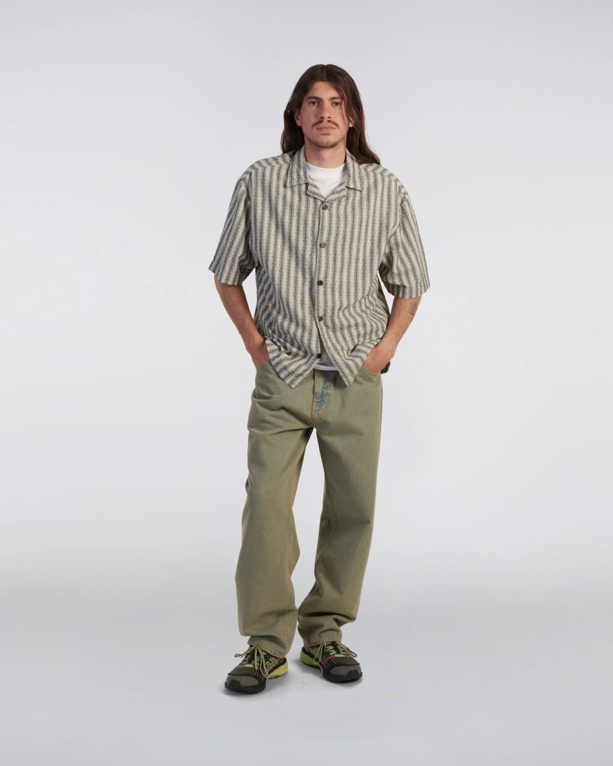 Edwin Saga Shirt SS - Black/White Garment Washed