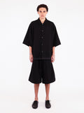 Merely Made Black Dobby Cotton Wide Cropped Pants