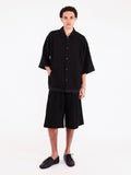 Merely Made Black Dobby Cotton Wide Cropped Pants