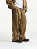 Merely Made Premium Vintage Woolen Stripe Wide Pants - Peanut Brown