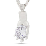 King Ice Diamond Hands Necklace - Silver