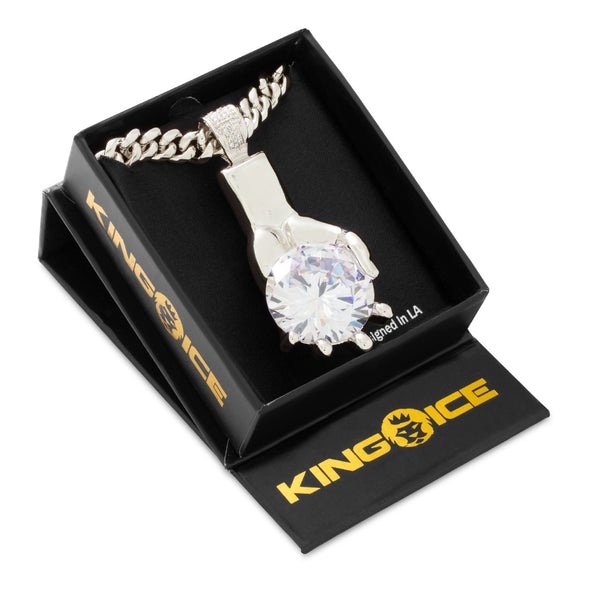 King Ice Diamond Hands Necklace - Silver