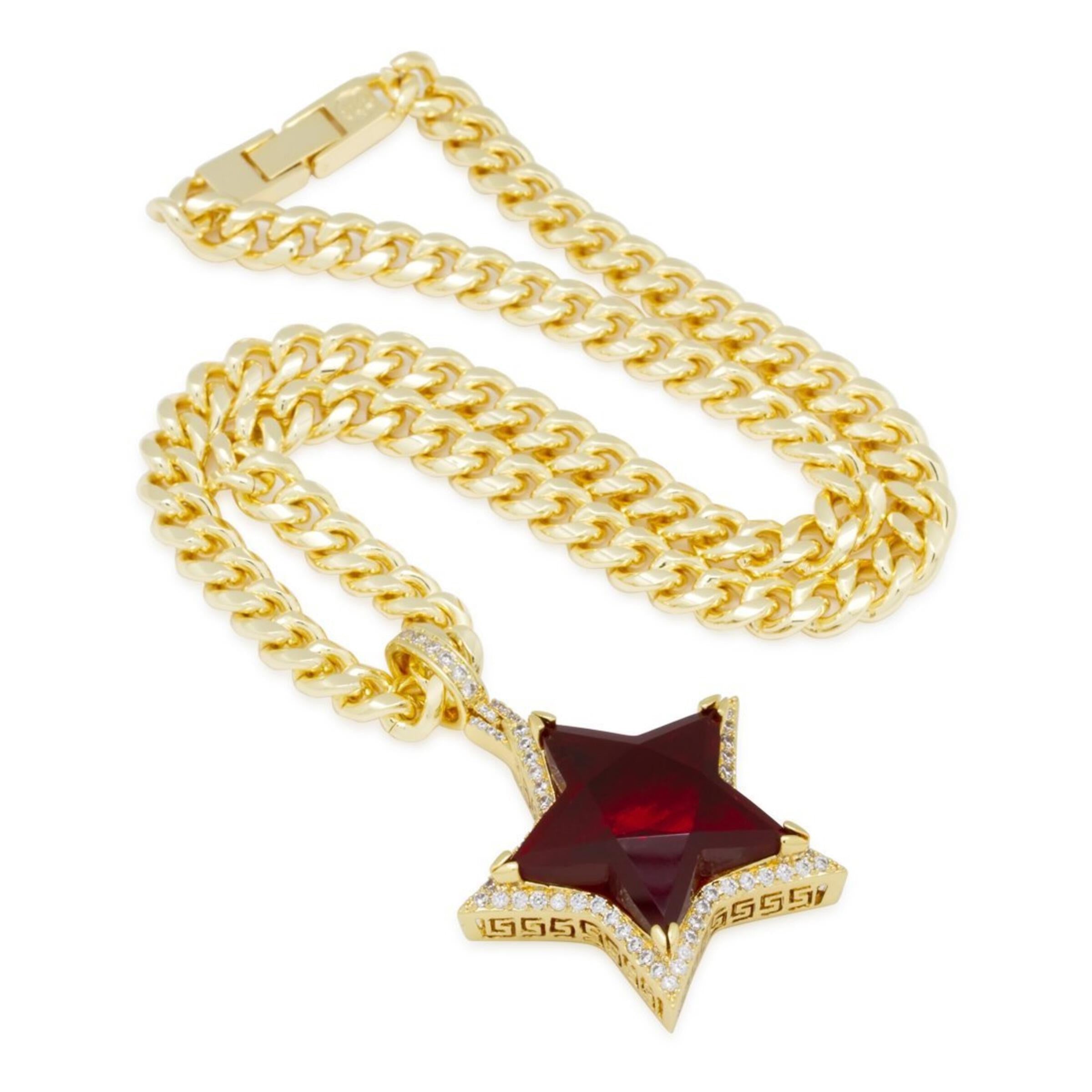 King Ice Ruby Star Necklace - 14K Gold