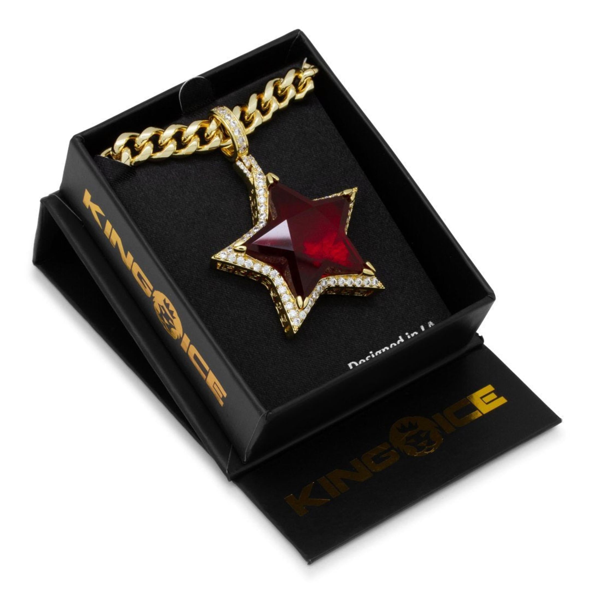King Ice Ruby Star Necklace - 14K Gold