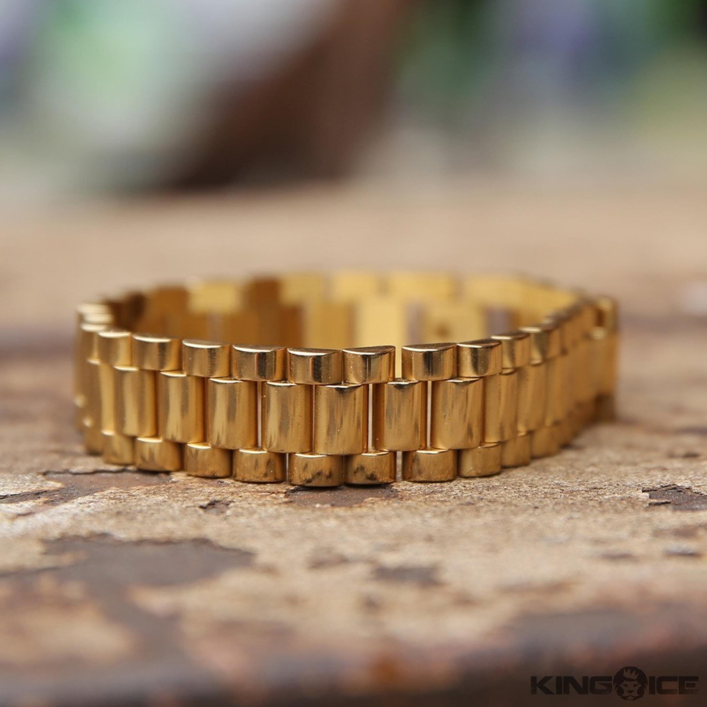 King Ice 15mm Rolex Link Bracelet - 14K Gold