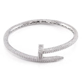 King Ice 5mm Iced Studded Nail Bangle Bracelet - White Gold