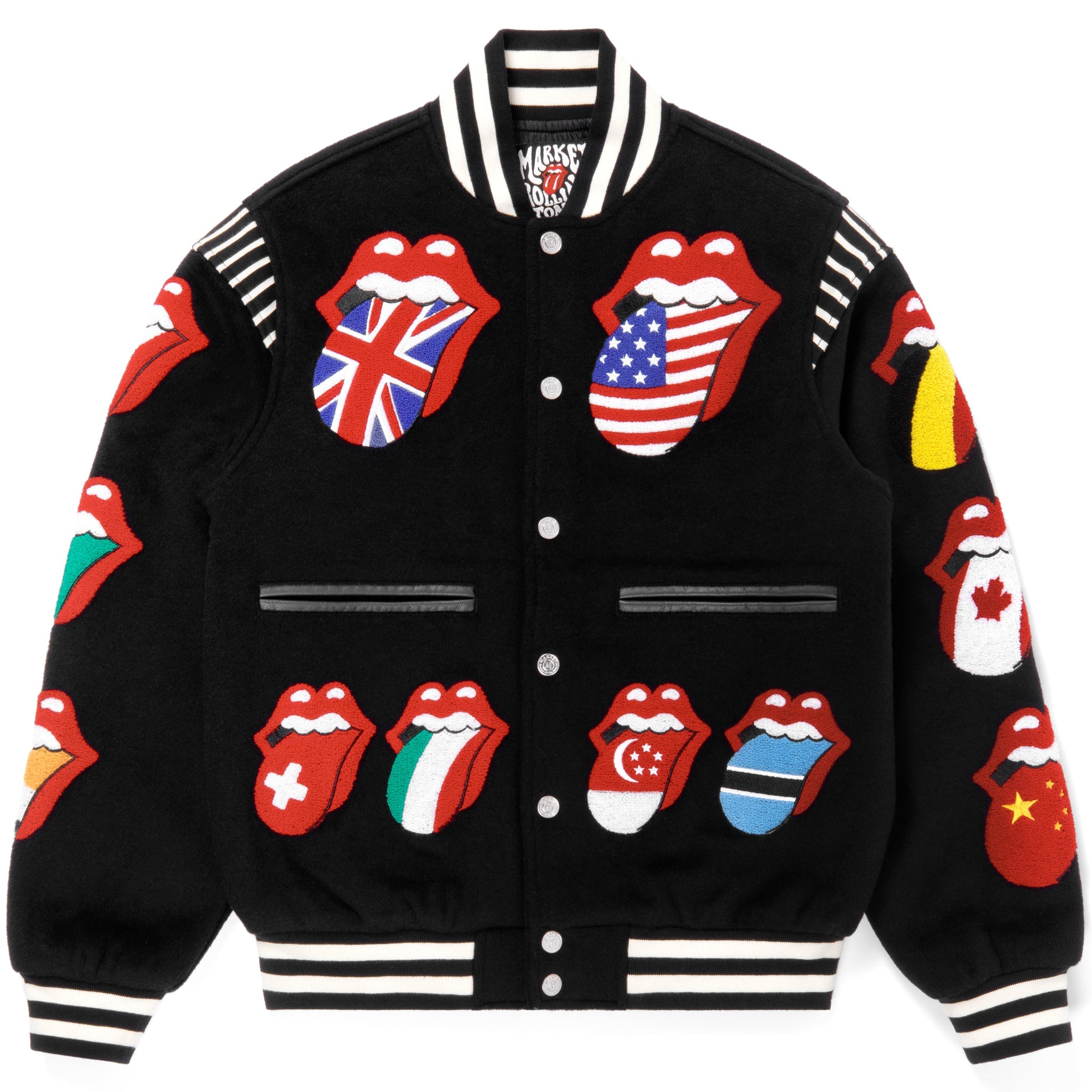 Market X Rolling Stones World Flag Varsity Jacket - Black